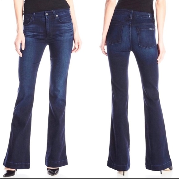 7 For All Mankind Denim - 7FAMK The Slim Trouser Dark Wash Flare Wide Leg Low Mid Rise 28x33 Denim Jeans